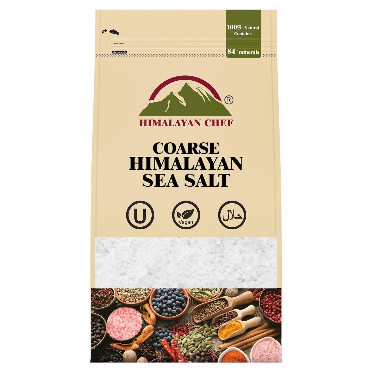 Himalayan Chef Sea Salt, Coarse Grains, 192 Ounce - All Natural and Hand Harvested Unrefined Salt, Gluten Free, Non-GMO Seasoned Salt, 48 Ounce/Each