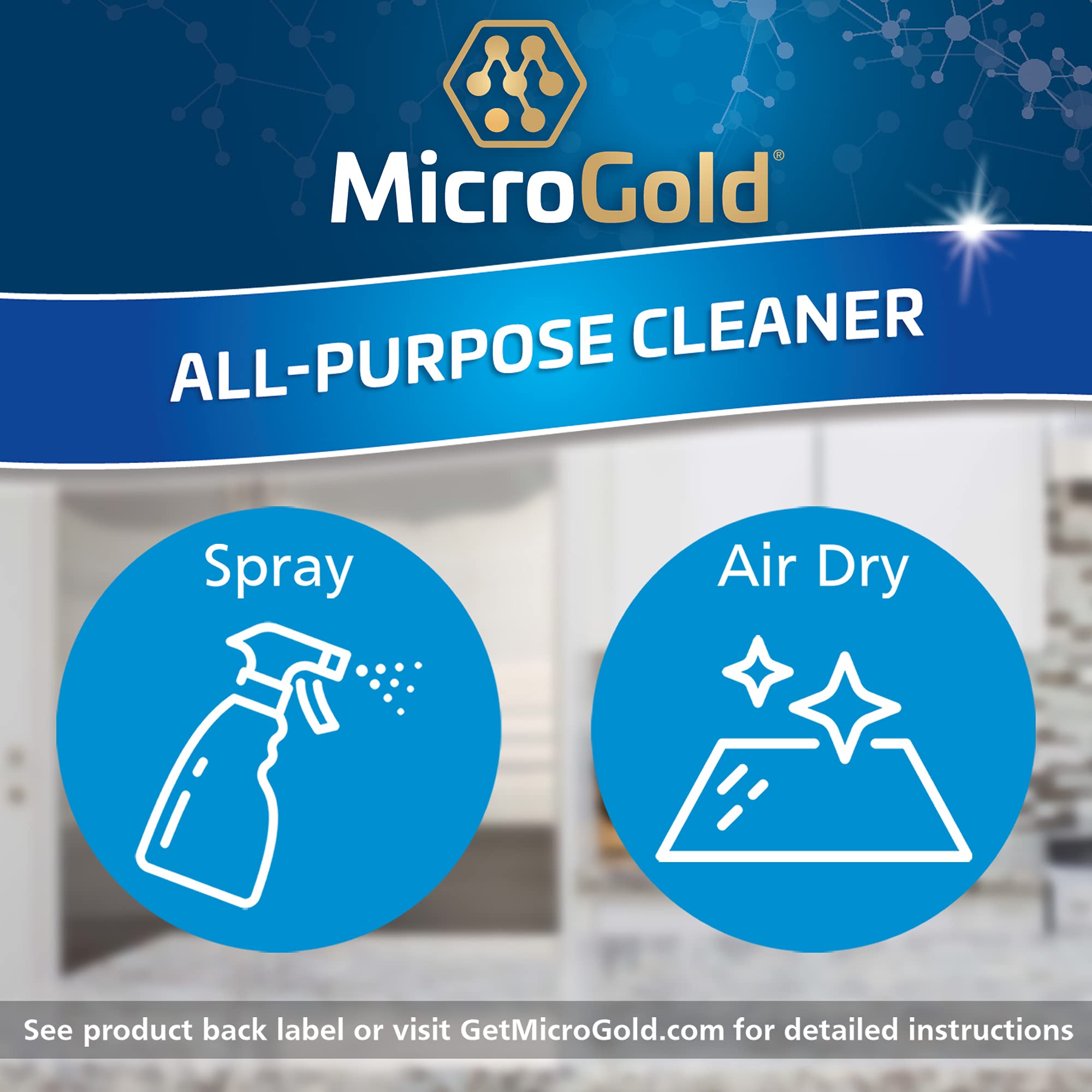 MicroGold All-Purpose Cleaner Spray Kills 99.9% of Bacteria and Viruses Bleach Free for Use in Kitchens and Bathrooms, 24 Fluid Ounces, 1 Pack