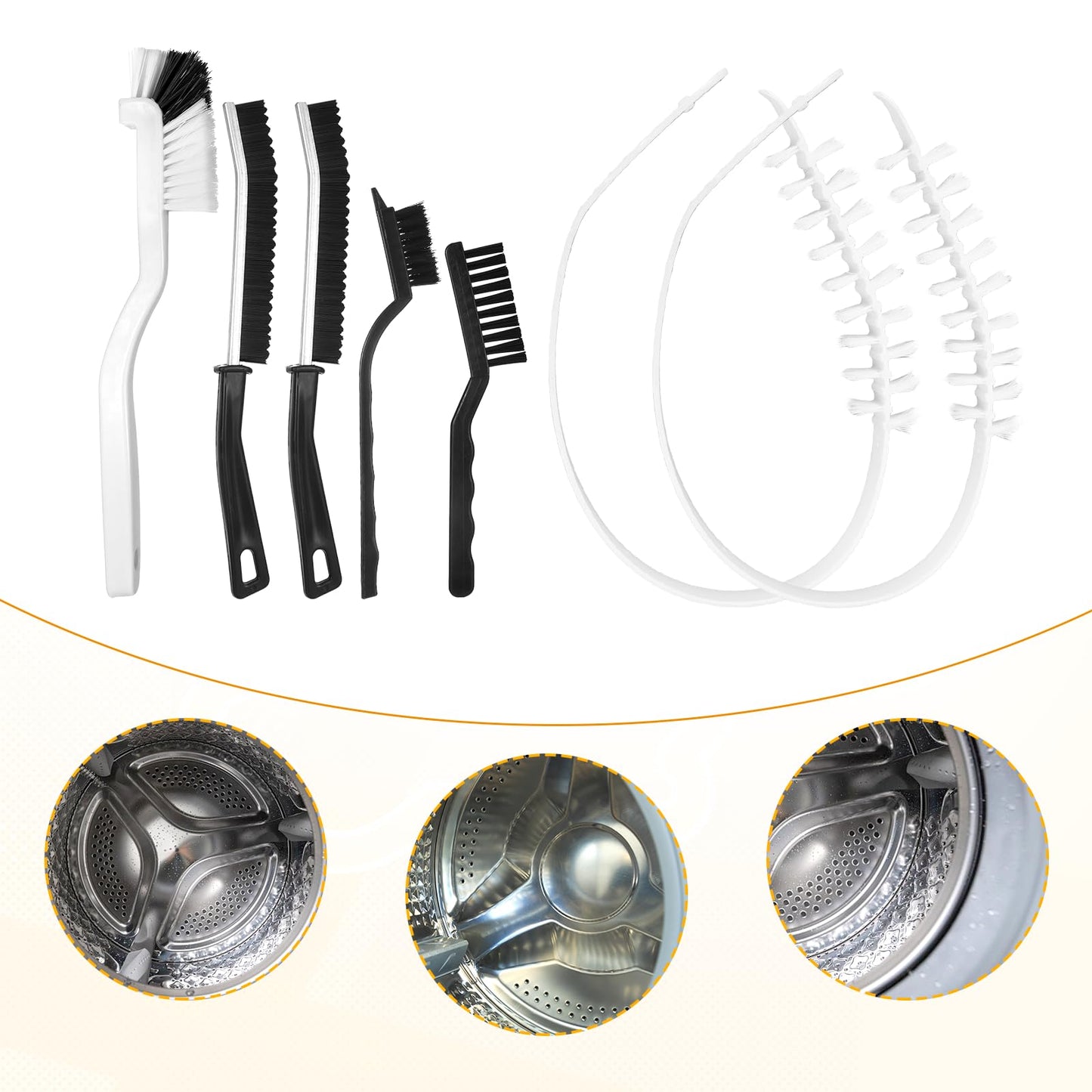 7PCS Washing Machine Cleaning Brush Kits,Durable Cleaning Tool for Washing Machine Drums,Crevice Brush for Bathroom, Shower and Kitchen