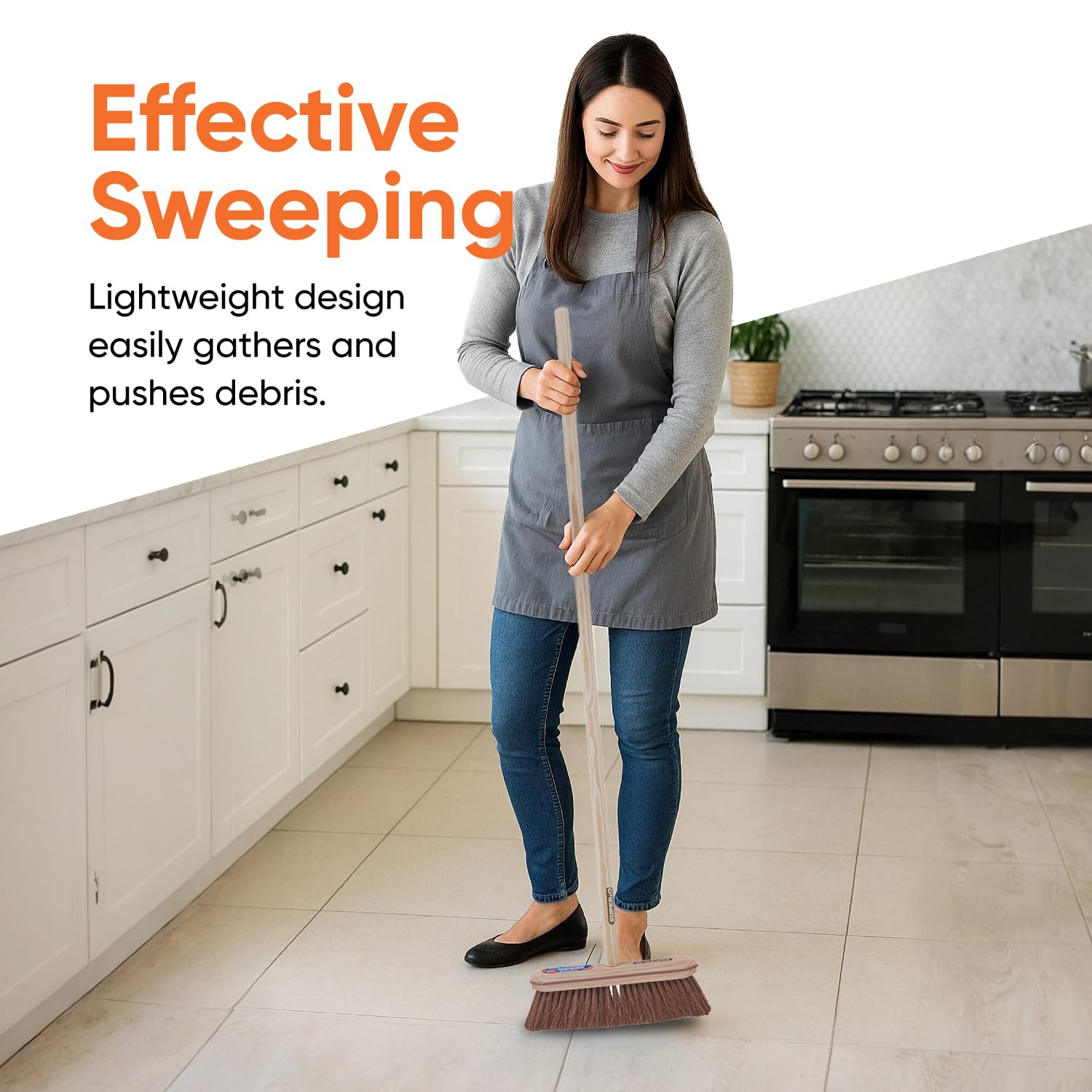 Superio Kitchen and Home Horsehair Broom With Wood Handle, Fine Premium Bristles - Heavy Duty Household Broom Easy Swiping Dust And Wisp Floors