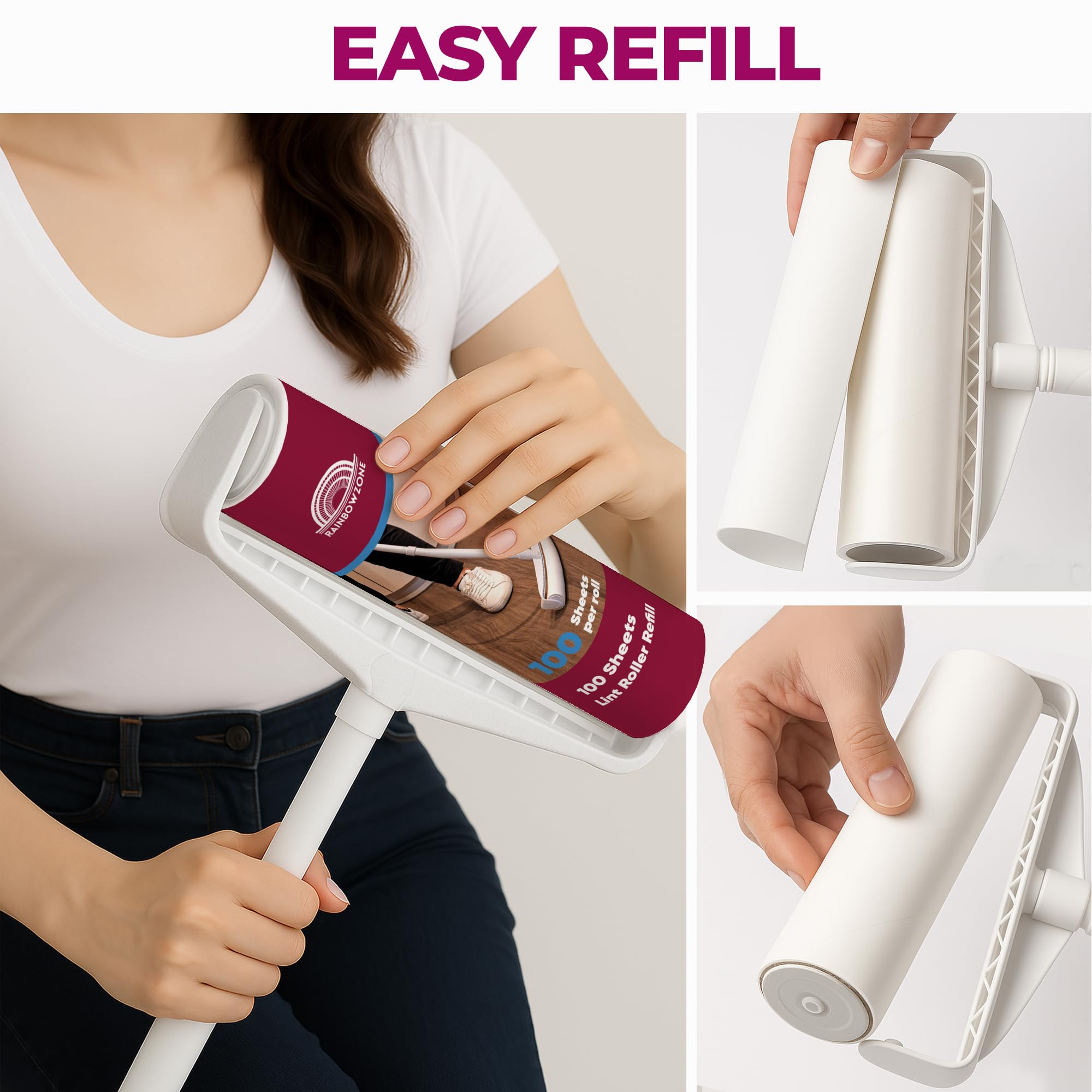 RainbowZone 6 Rolls of 9.5'' Extra Wide Large Lint Roller Refills. Total 600 Extra Sticky Adhesive Peel Sheets (100 Sheet per roll) for Pet Hair