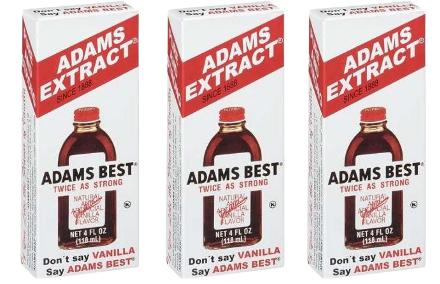 Adams Best Twice as Strong Vanilla 4oz Glass Bottle (Pack of 3)