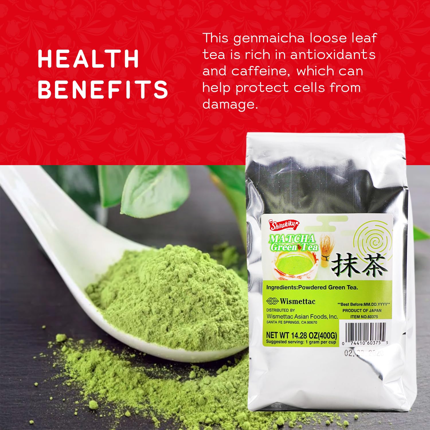 SHIRAKIKU Matcha Green Tea Powder | Authentic Japanese Matcha for Traditional Teas | Prefect for Asain Lattes, Smoothies, Baked Goods | 14.28 OZ Pack