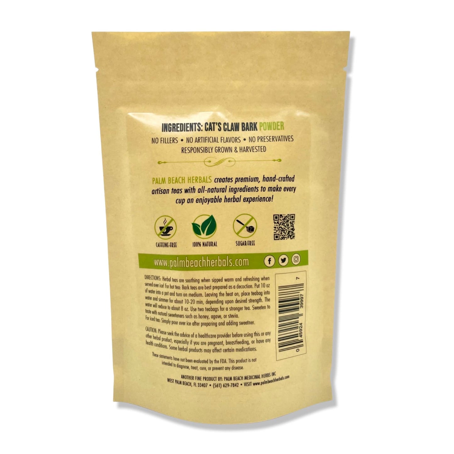 Palm Beach Medicinal Herbs - Cat's Claw Bark Tea - Pure Herbal Tea Series, 30ct