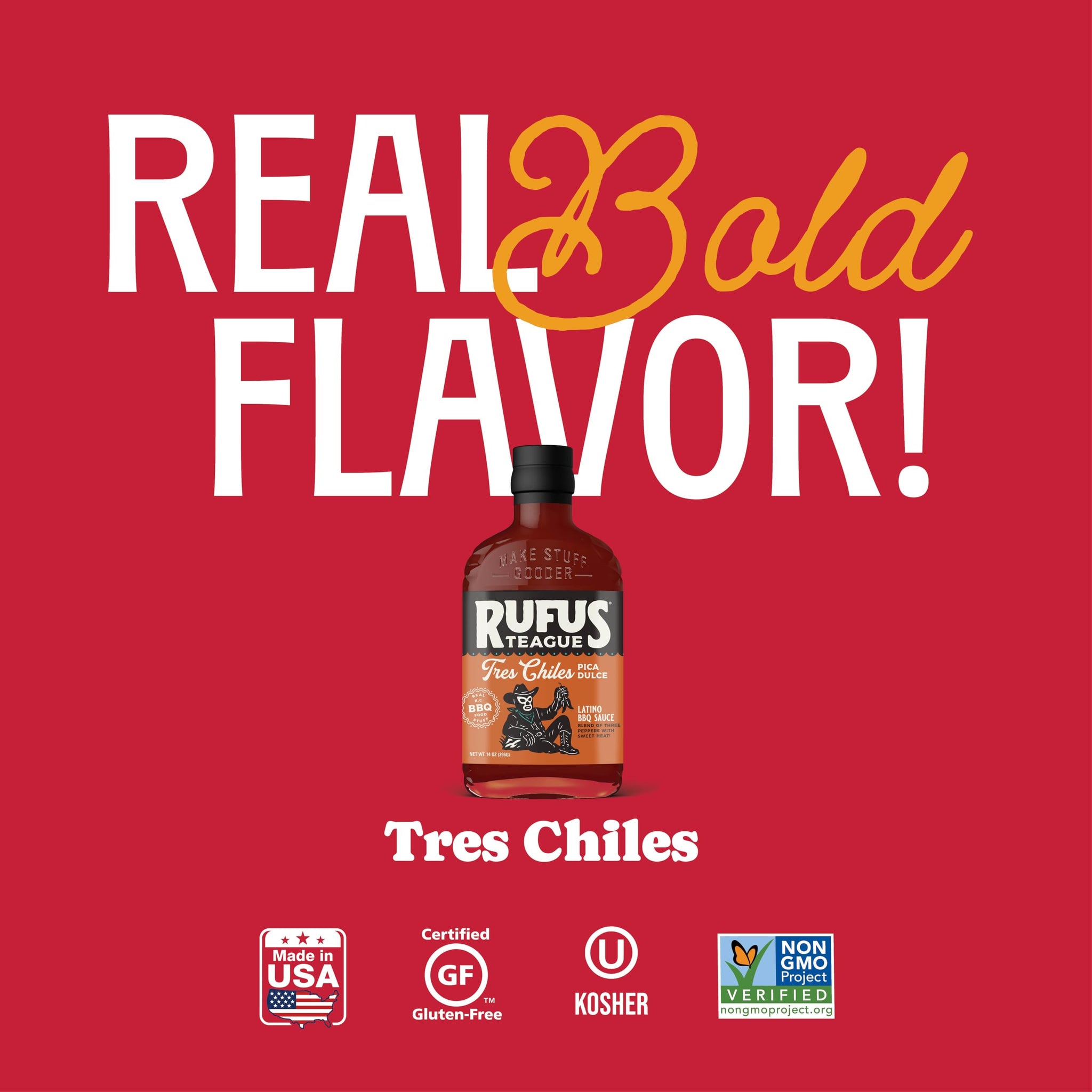 Rufus Teague Tres Chiles Pica Dulce BBQ Sauce with Sweet Heat, 14 oz