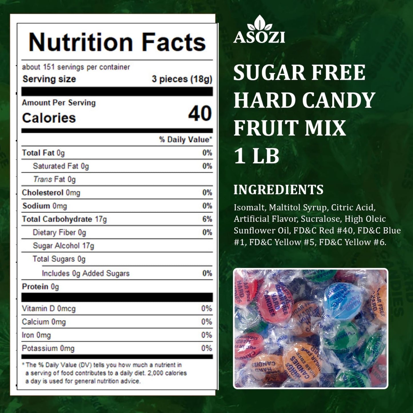 Sugar Free Hard Candy Fruit Mix 1LB - Zero Sugar Candy, Individually Wrapped - Ideal for Low-Sugar Diets - Perfect Candy for Goodie Bags, Parties
