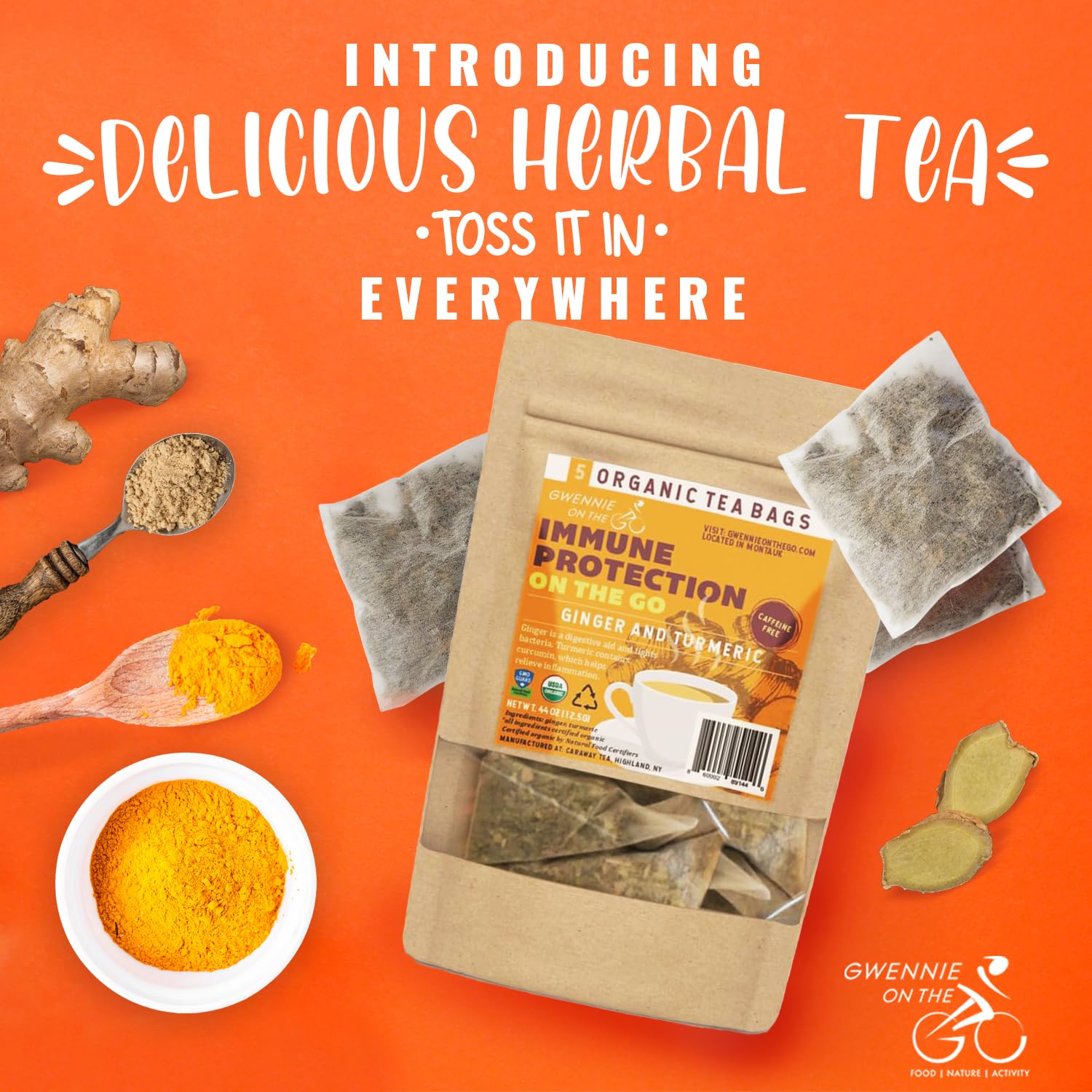 Gwennie on the GO - Immune Protection on the GO | Organic Ginger & Turmeric | USDA Certified| Digestive & Immune Support Herbal Tea |2-Pack | 5