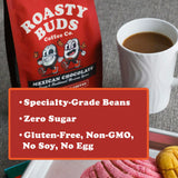 Roasty Buds Mexican Chocolate Coffee Grounds | Café Mexicano 100% Arabica Coffee, Natural Cinnamon Flavors (12 oz) | Gluten-Free, Non-GMO, No Sugar |