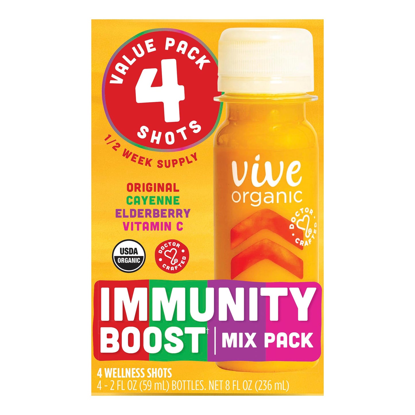 Vive Organic Immunity Boost Shots -Variety 4 Pack (2oz, 4 Count)