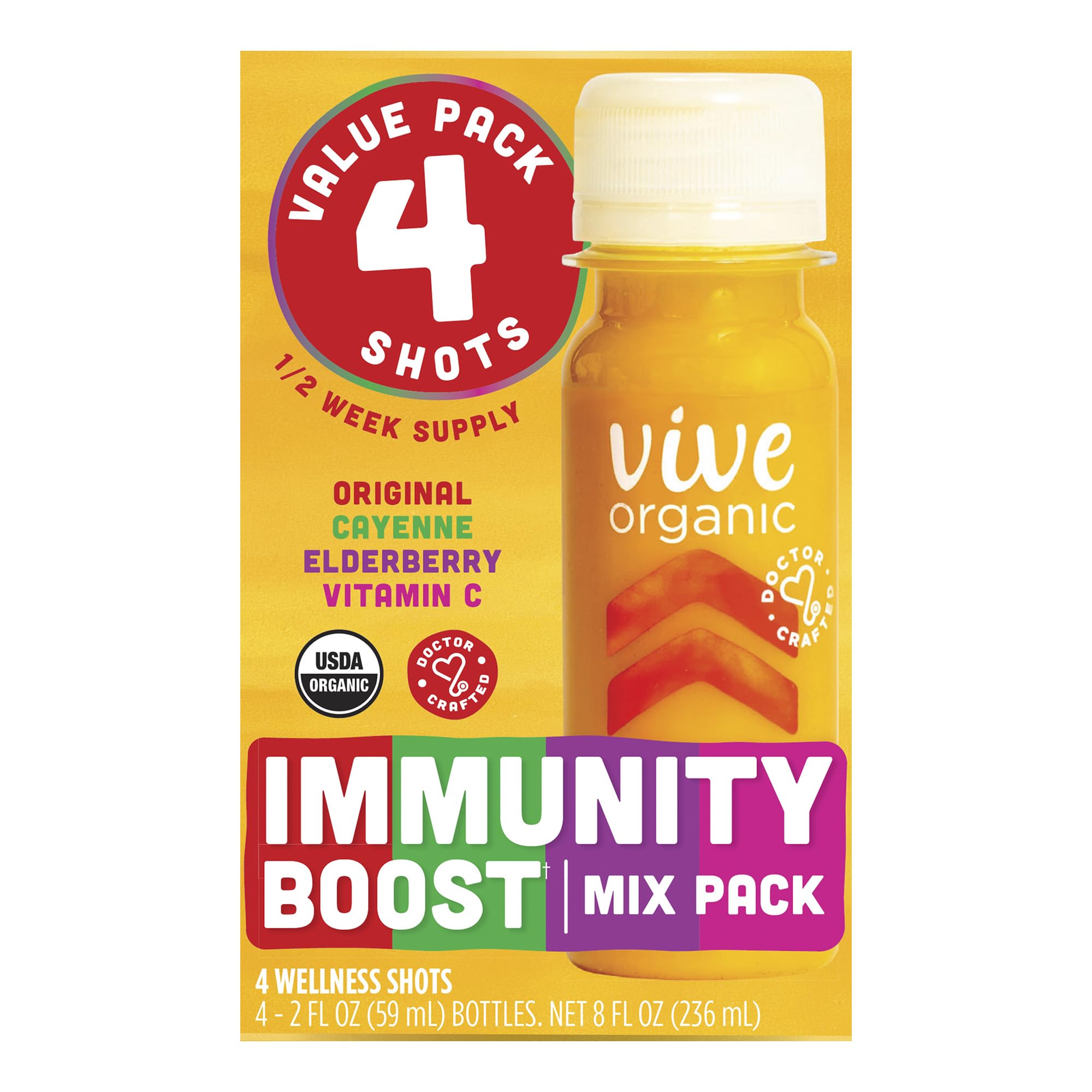 Vive Organic Immunity Boost Shots -Variety 4 Pack (2oz, 4 Count)