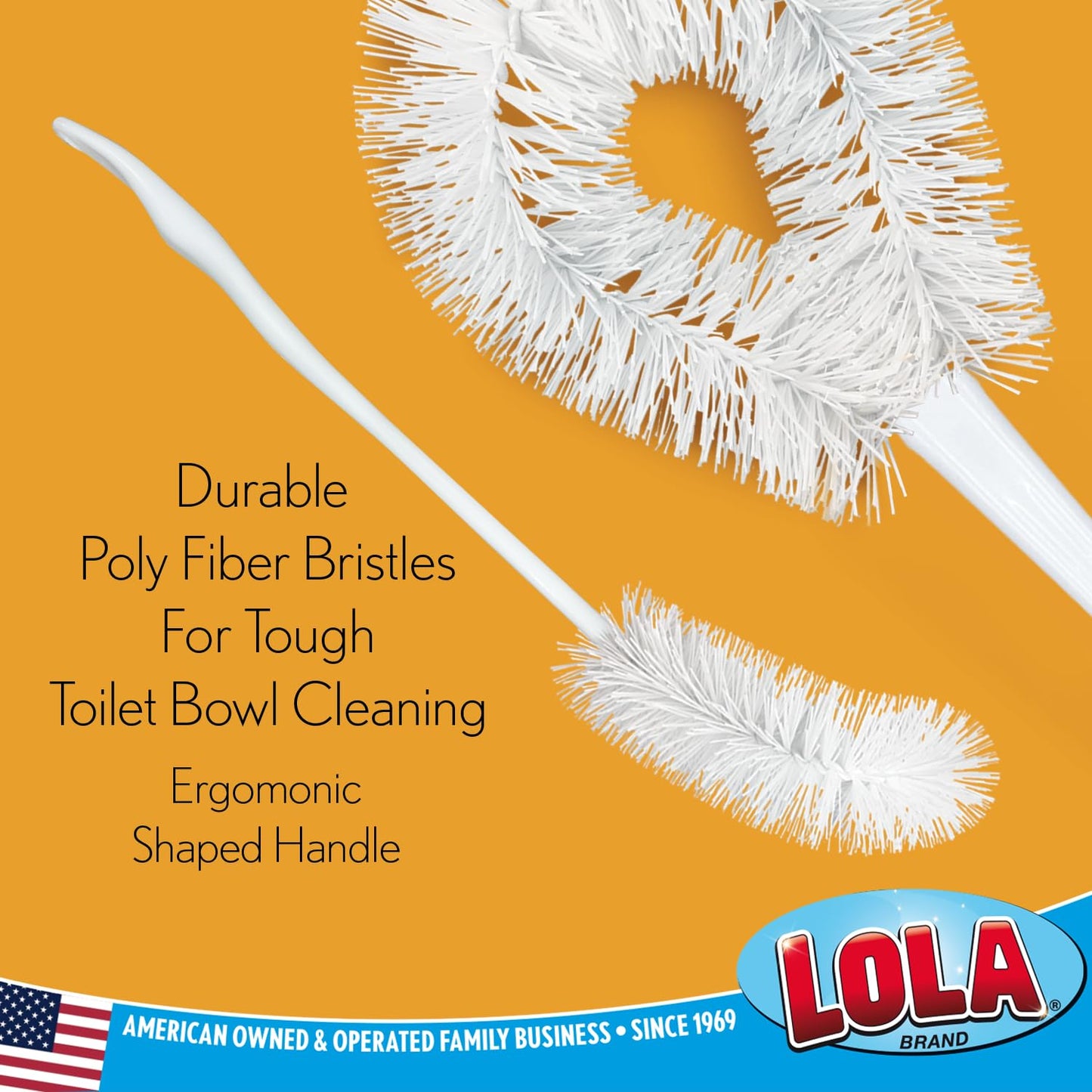 LOLA Toilet Bowl Brush w/Curved Head, Coated Wire, Durable Poly Bristles, Reaches Under Toilet Bowl Rim, 1 Pack