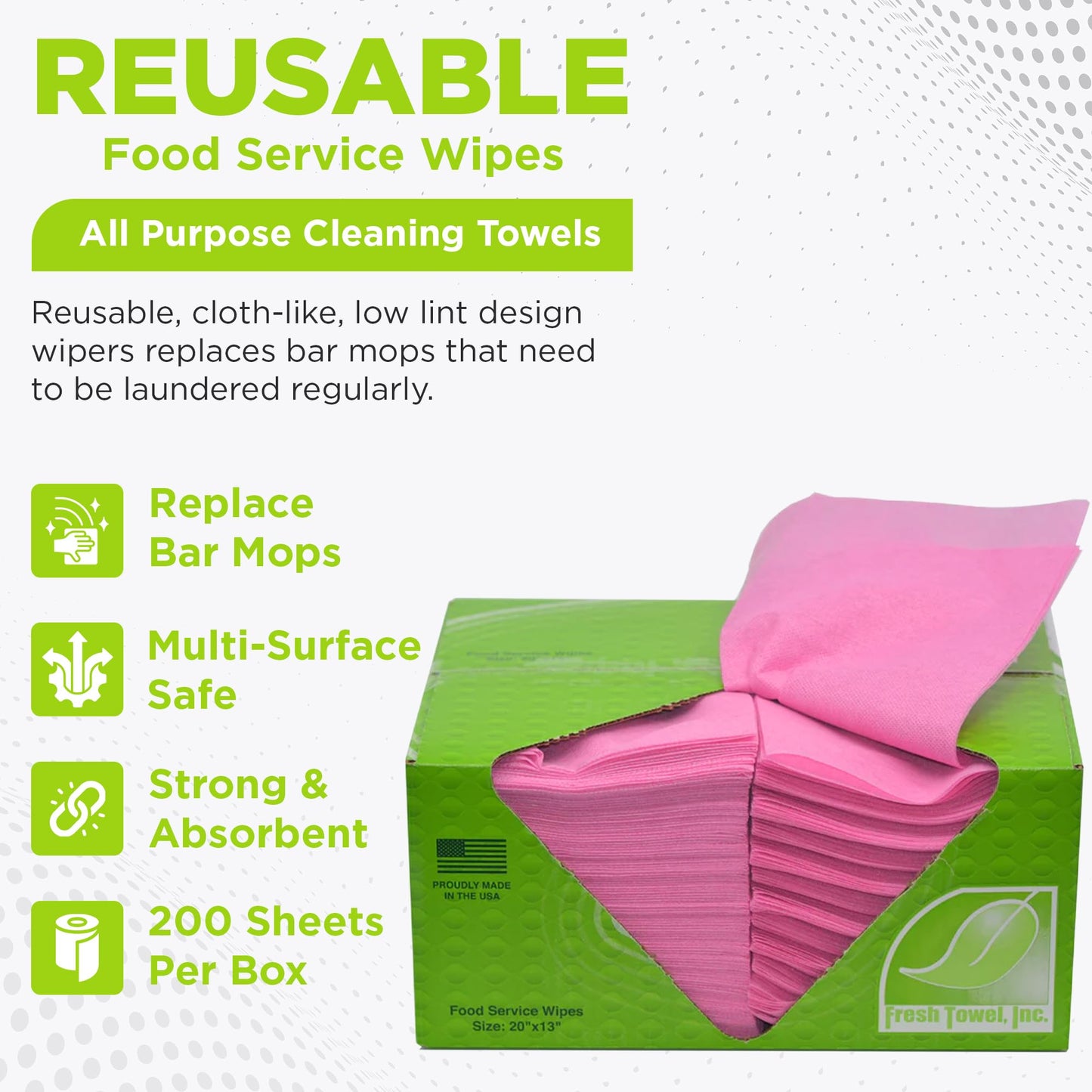 Fresh Towel Foodservice Reusable Paper Towels - 1/4 Fold, 13 x 20 inches - (1 Case of 200) All Purpose Cleaning Towels (Pink Solid)