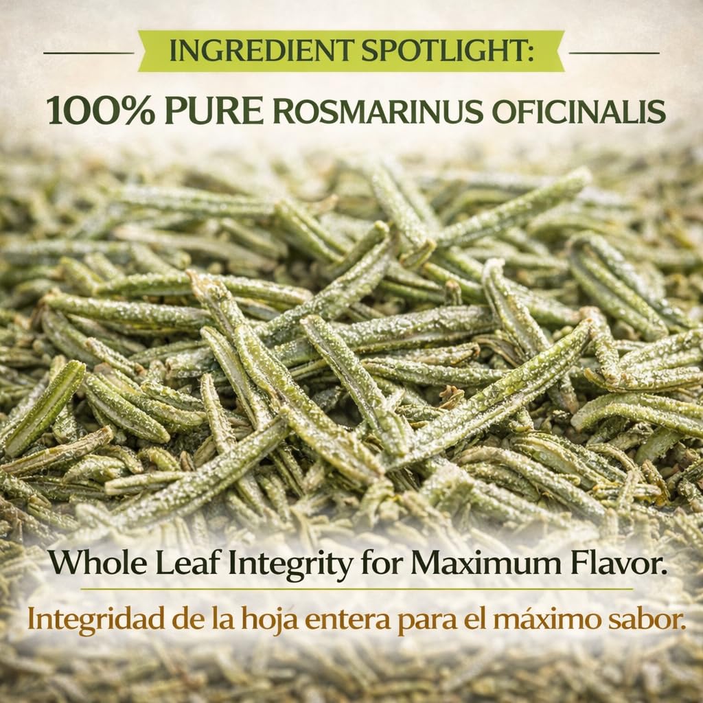 Romero - Dried Rosemary Leaves - 4 oz (113g) - Premium Whole Herbs for Cooking & Tea - All-Natural, Non-GMO, Gluten-Free - Hoja de Romero Deshidratada