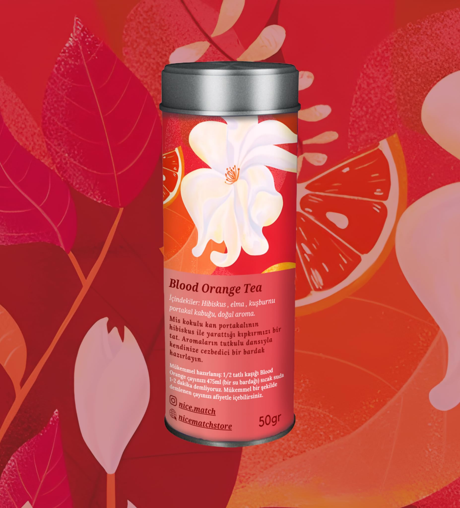 Blood Orange Hibiscus Tea Loose Leaf - Pure & Natural Herbal Fruit Tea with Hibiscus, Apple, Rosehip & Orange Peel - Antioxidant Rich Blood Orange