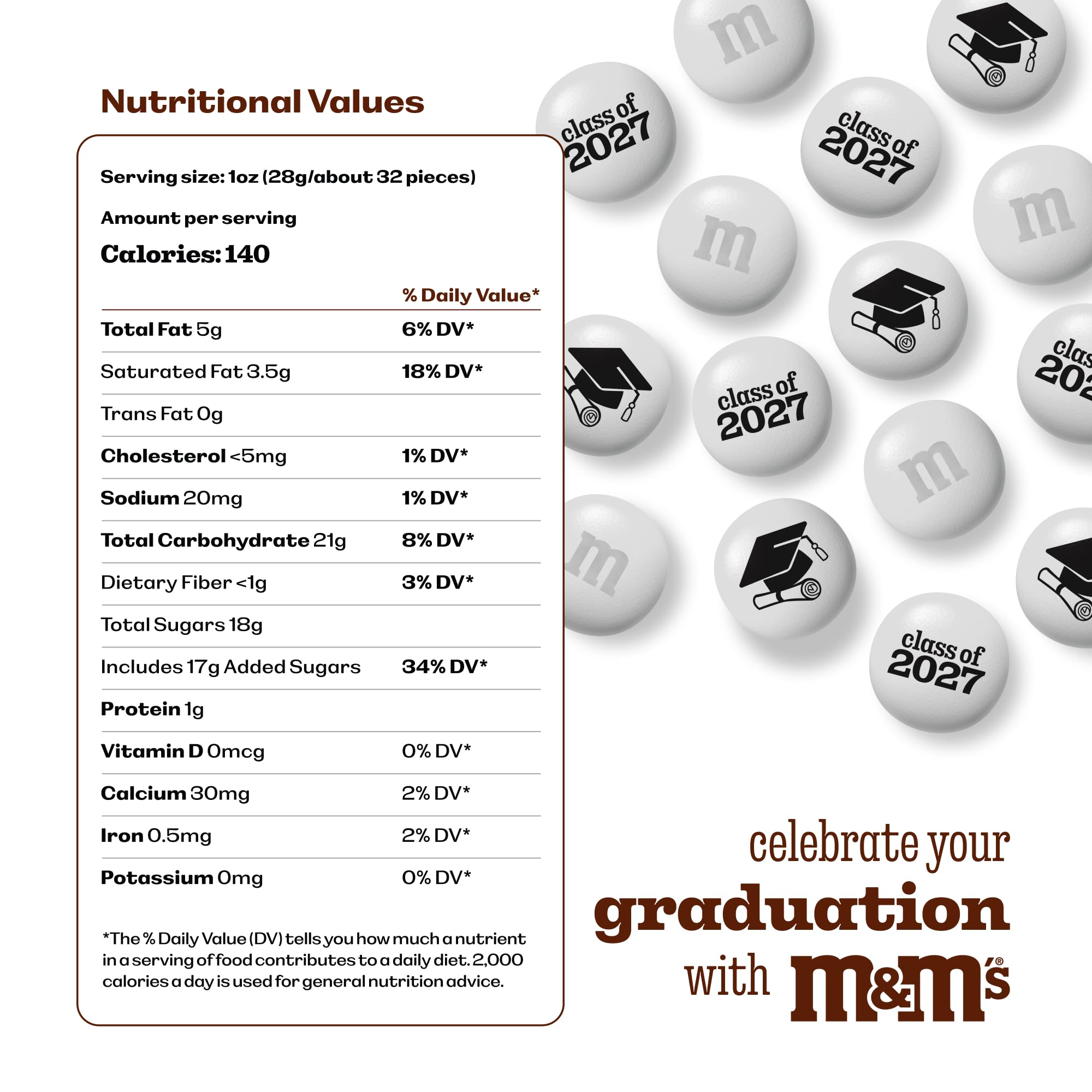 M&M'S Class of 2027 Graduation Milk Chocolate, 2 lb Bulk Resealable Bag