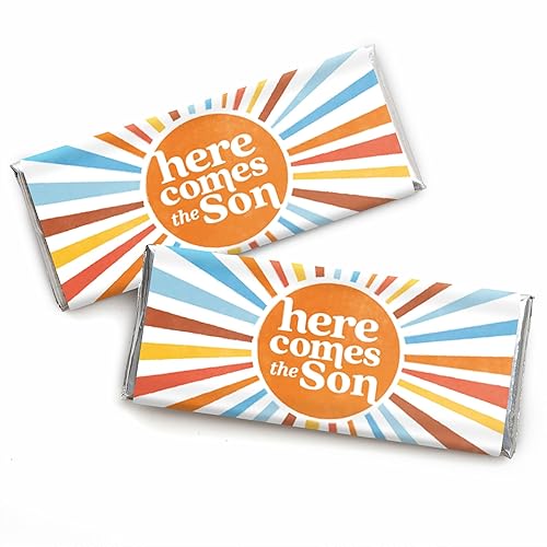 Big Dot of Happiness Here Comes The Son Candy Bar Wrappers, Funny Boy Boho Baby Shower Party Favors - Set of 24