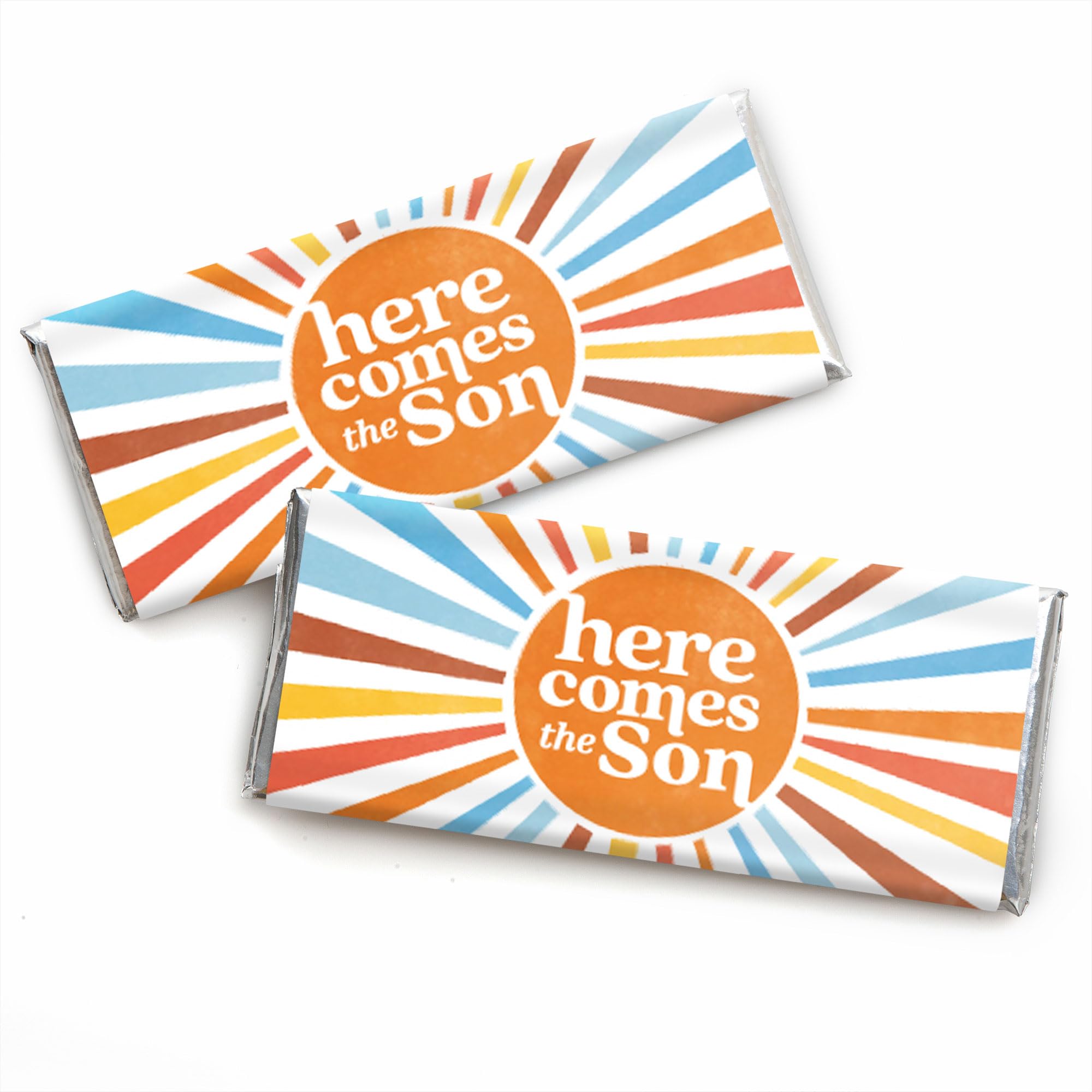 Big Dot of Happiness Here Comes The Son Candy Bar Wrappers, Funny Boy Boho Baby Shower Party Favors - Set of 24
