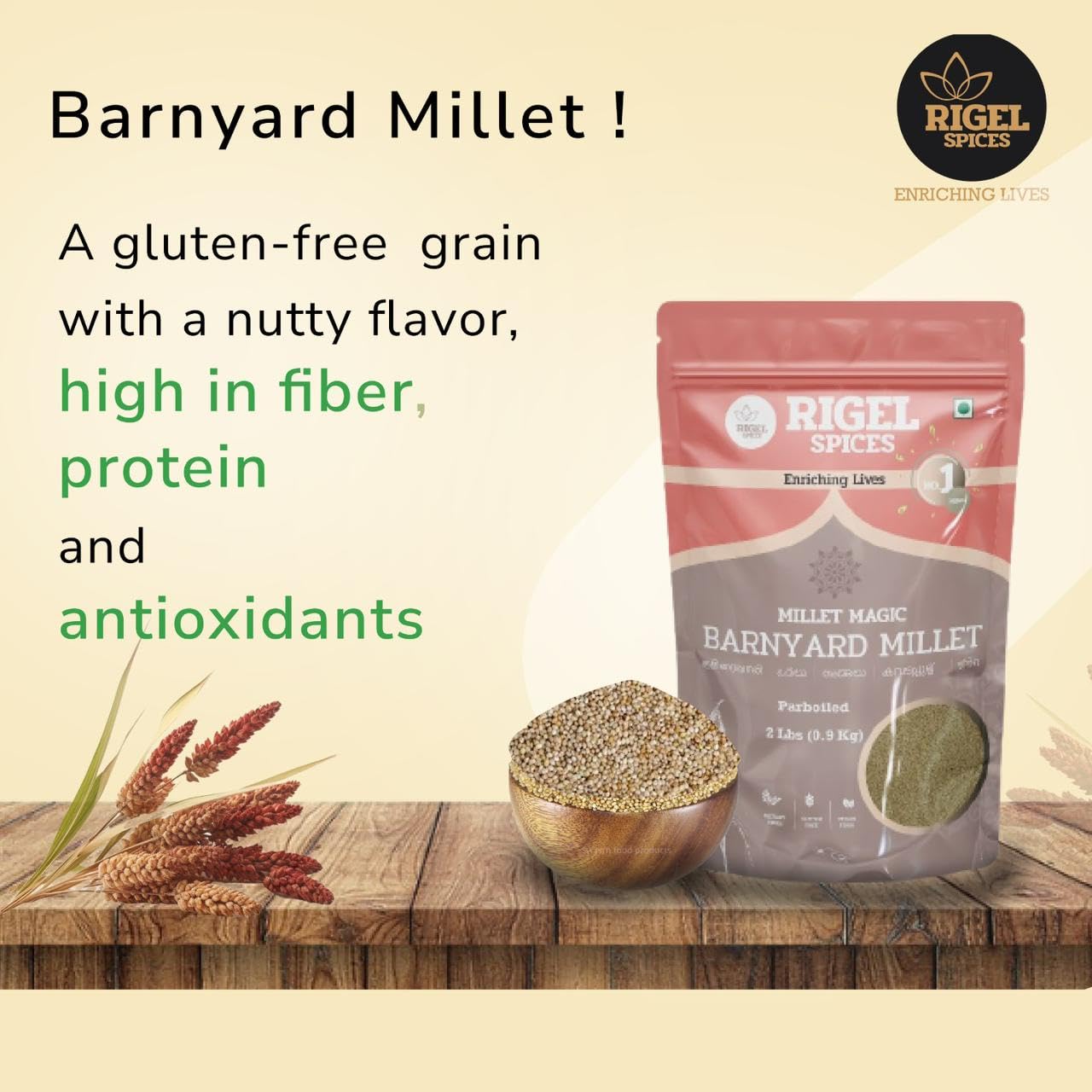Rigel Spices Barnyard Millet | 2lbs resealable pack | Kuthiraivali | Non GMO | Gluten Free | Rich in fiber
