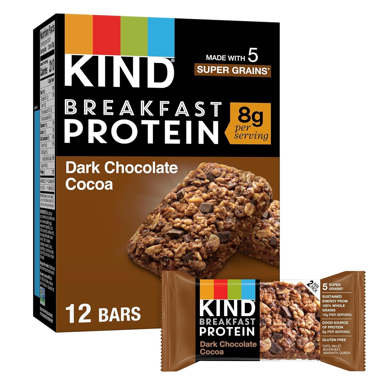KIND Breakfast Bars Variety Pack - 60 Bars - Dark Chocolate Cocoa, Honey Oat, Peanut Butter, Blueberry Almond & Almond Butter - Healthy On-the-Go