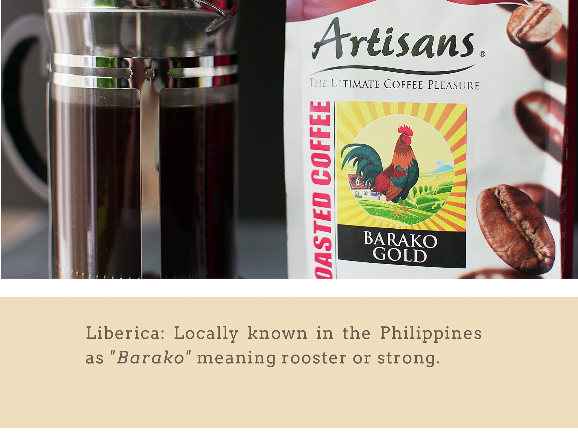 Artisans Philippine Coffee, Barako Gold Dark Roast Beans, 100% Liberica, 1.1 Pounds Bag