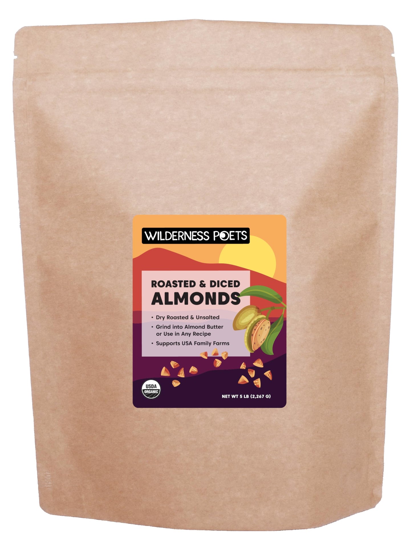 Wilderness Poets, Organic Roasted Bulk Almond Butter Stock, California-Grown, Dry Roasted and Diced - Use in Baking, Sprinkle on Salads, Deep Nutty