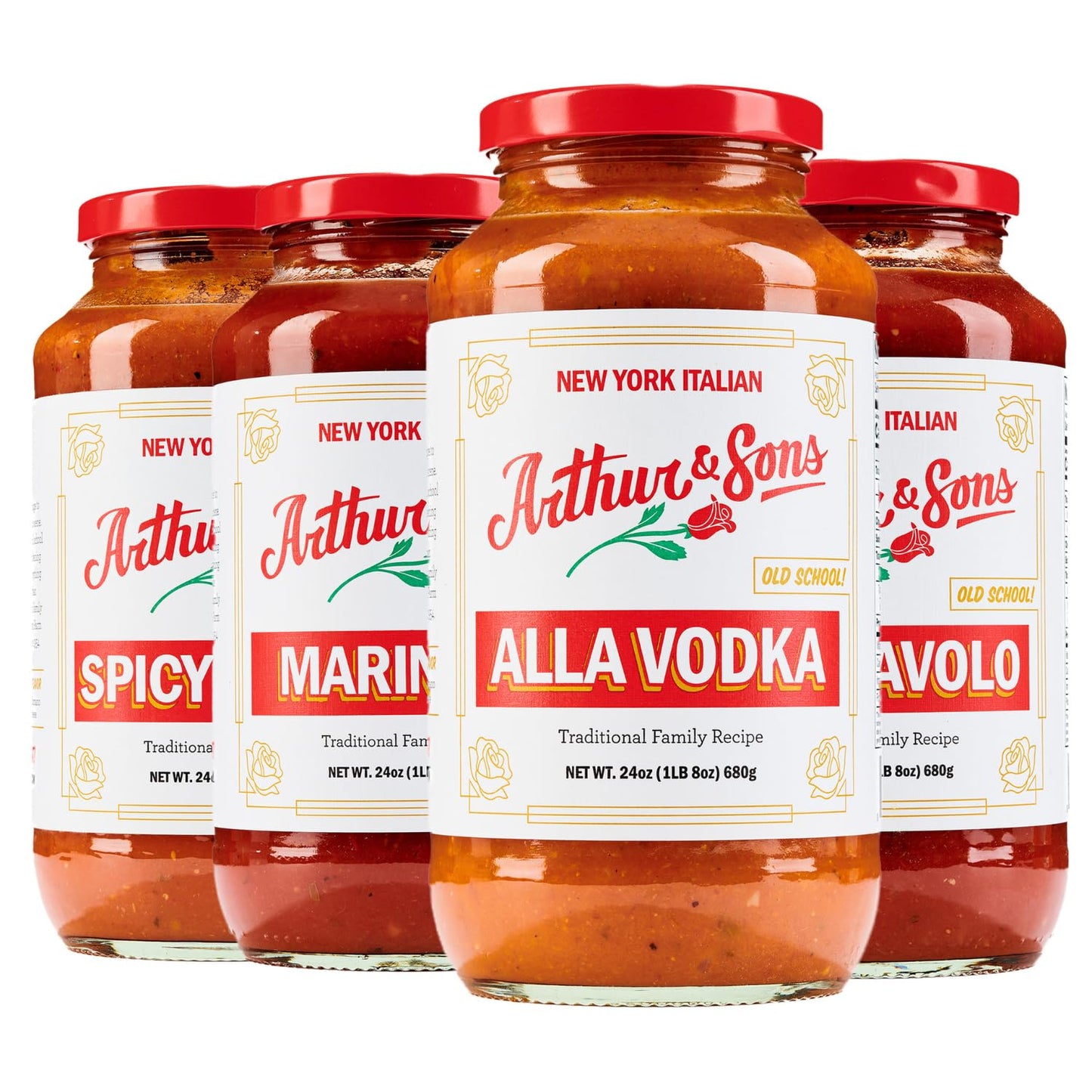 Arthur and Sons Variety Pack - Includes Fra Diavola Tomato Sauce, Marinara Sauce, Spicy Vodka Sauce and Alla Vodka Sauce