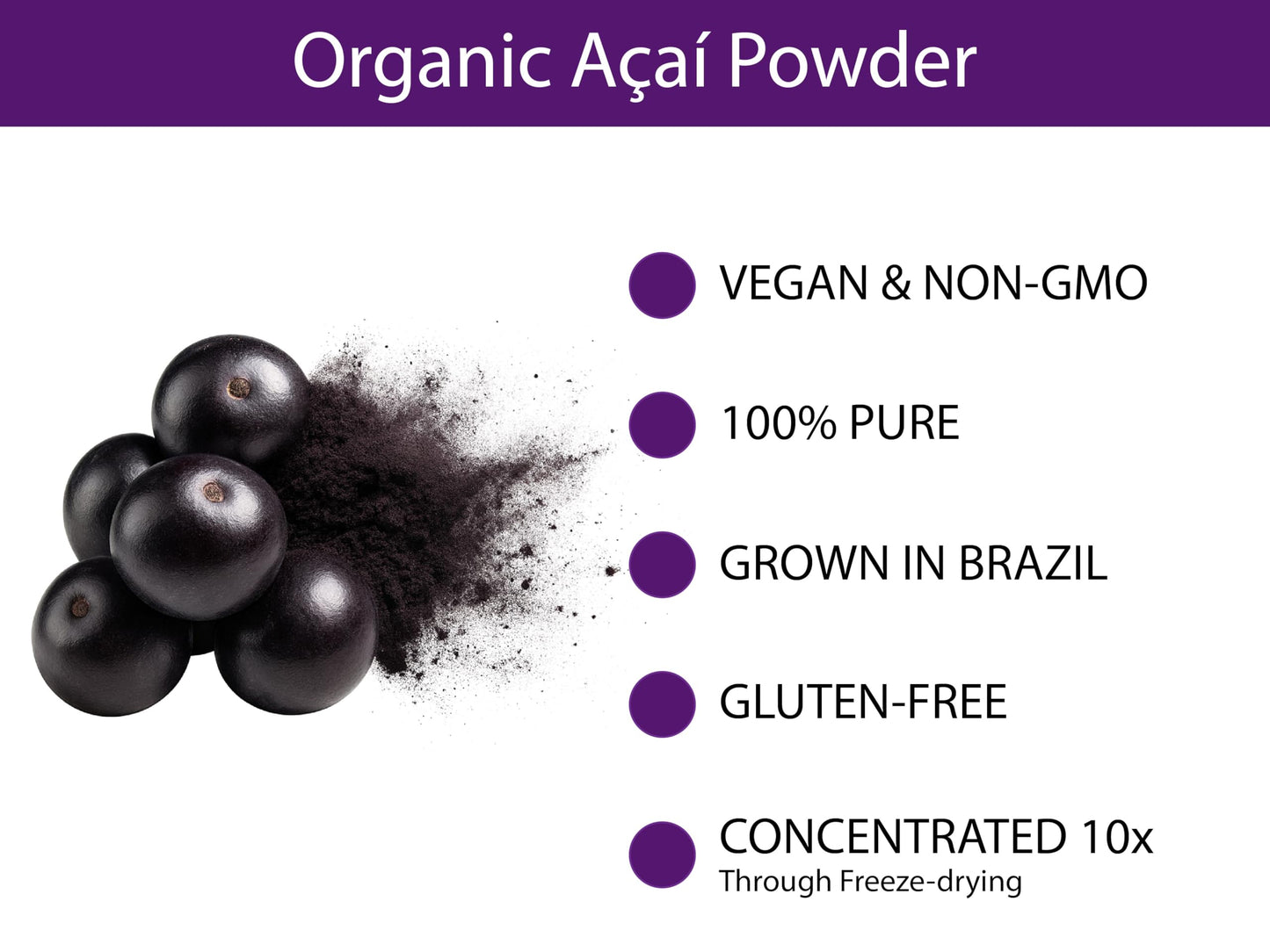 KOYAH - Organic Acai Powder (150g - 50 Servings): Brazil Grown, Freeze-Dried, 100% Pure, No Citric Acid Added, Great in Smoothies and Bowls