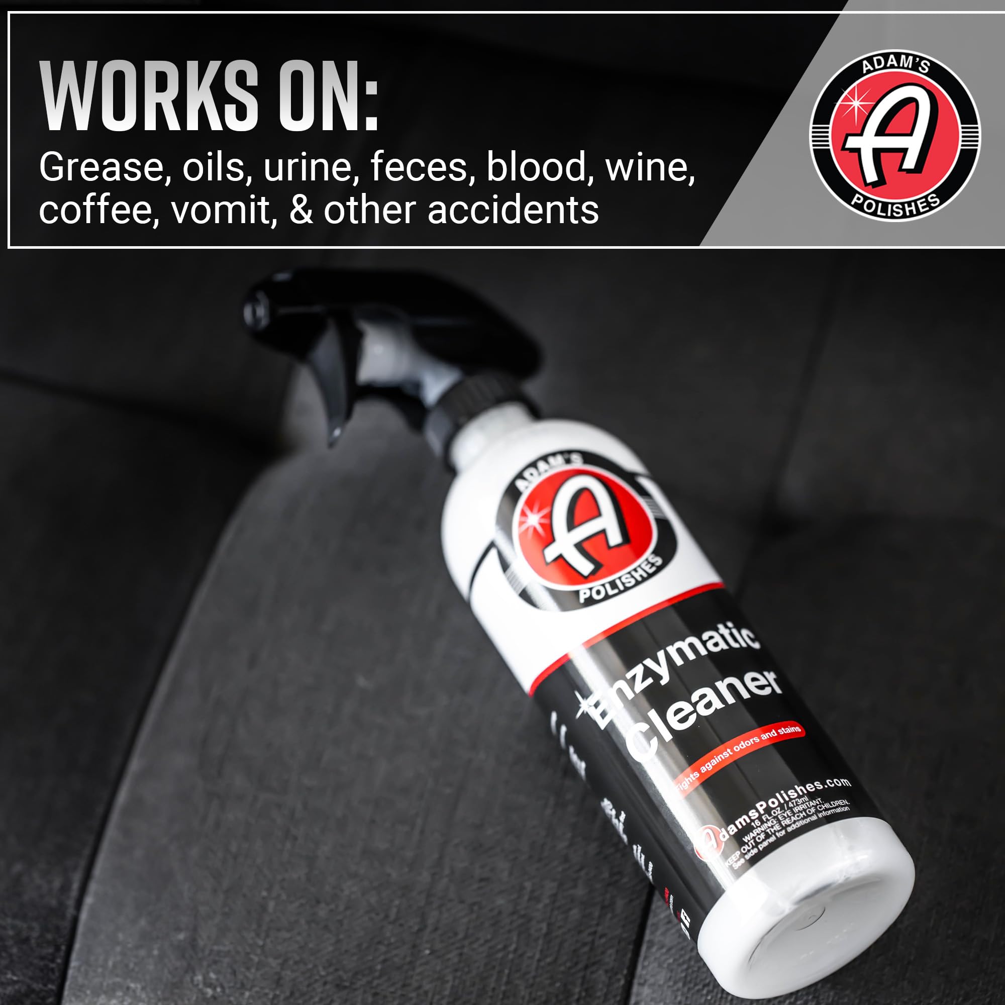 Adam's Polishes Enzymatic Cleaner 16oz - Eliminate Stains & Odors From Extreme Bio-Based Messes - Water-Based, Non-Toxic All Purpose Interior Cleaner