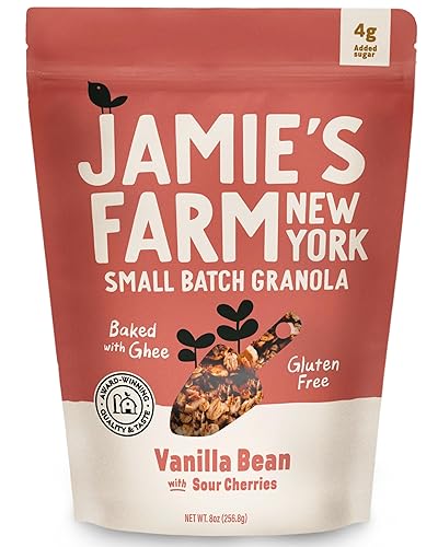 Jamie's Farm, Vanilla Bean with Sour Cherries Granola, Gluten-Free, Baked with Ghee (8oz Bag)