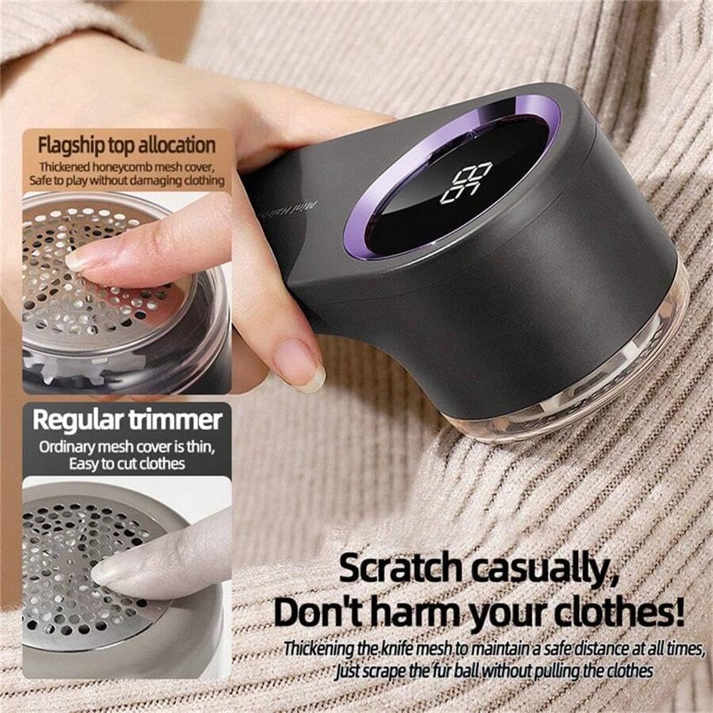 LED Digital Fabric Razor - 6 - Blades, C-Type Quick Charge for Easy Lint Removal