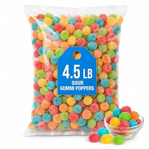 Sour Gummi Poppers Candy, Chewy Bite-Size Gummies, 4.5 Pound Bulk Bag
