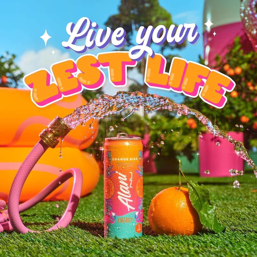 Alani Nu ORANGE KISS Ice Sugar Free, Low Calorie Energy Drinks | 200mg Caffeine | Antioxidants | Biotin, B Vitamins | Zero Sugar | 15 Calories or Less