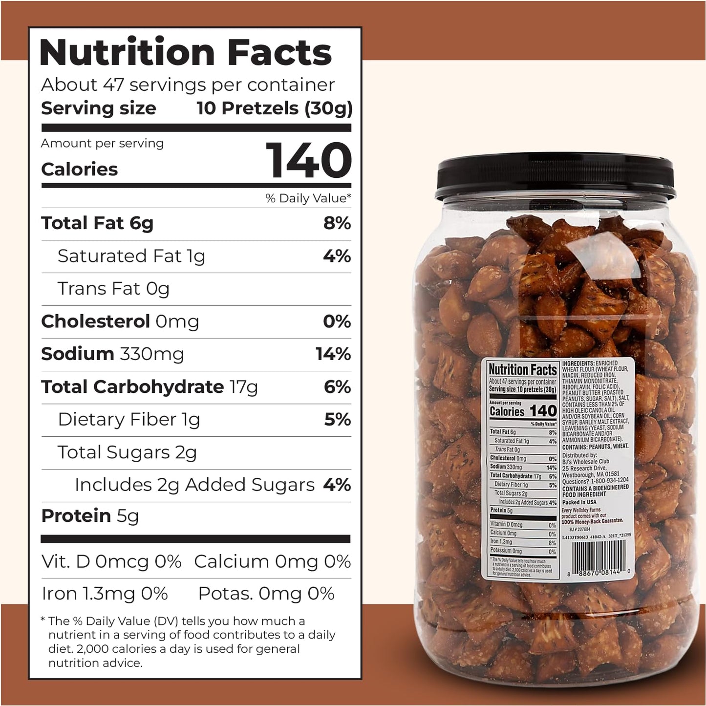 Wellsley Farms Peanut Butter Filled Pretzels, Crunchy Nuggets with Real, Salty Snacks for Adults & Kids, Perfect for Parties, Movies & On-the-Go