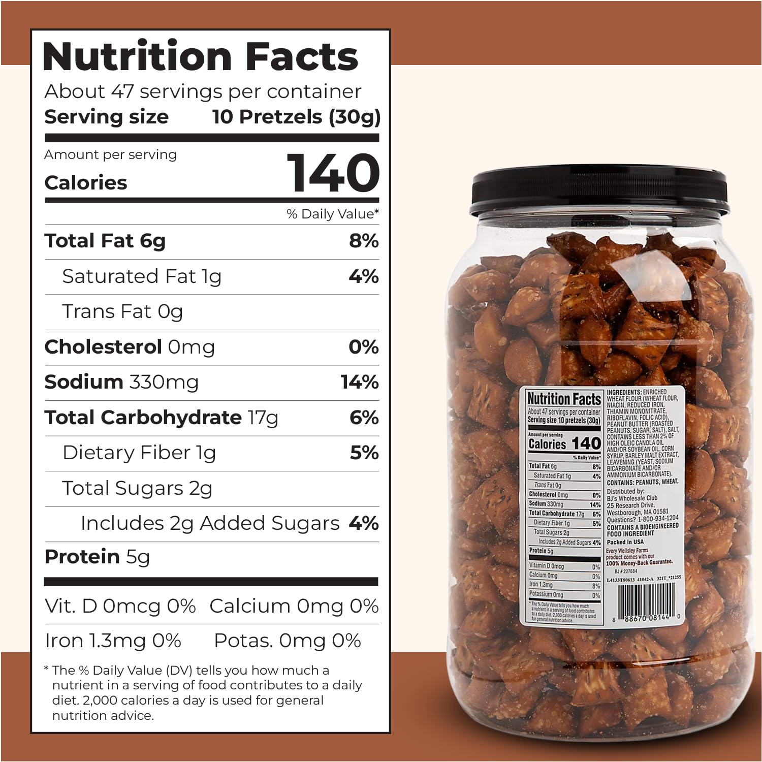 Wellsley Farms Peanut Butter Filled Pretzels, Crunchy Nuggets with Real, Salty Snacks for Adults & Kids, Perfect for Parties, Movies & On-the-Go
