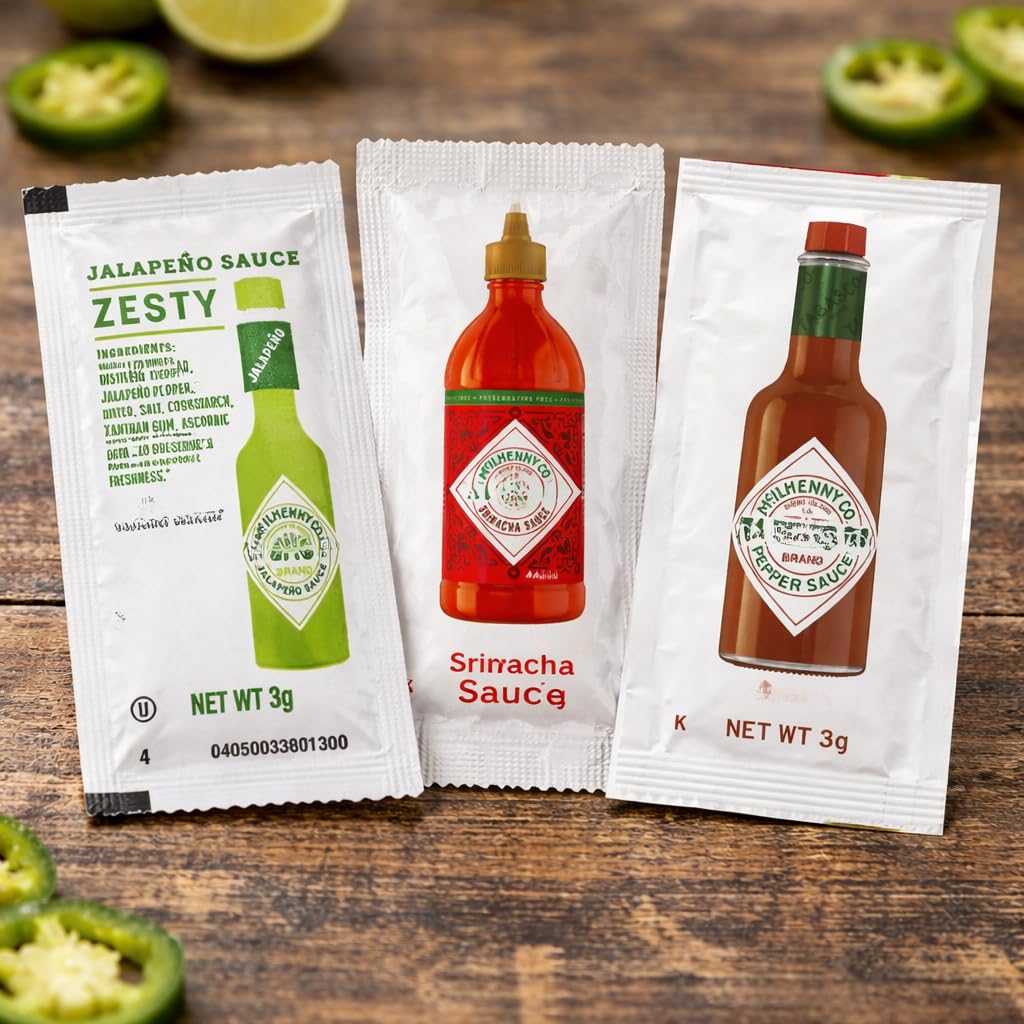Hot Sauce Packets Variety Pack - 30 Count (10 Original 3g, 10 Green Jalapeño 3g, 10 Sriracha 6g) - Individual Portion Control Condiment Packets