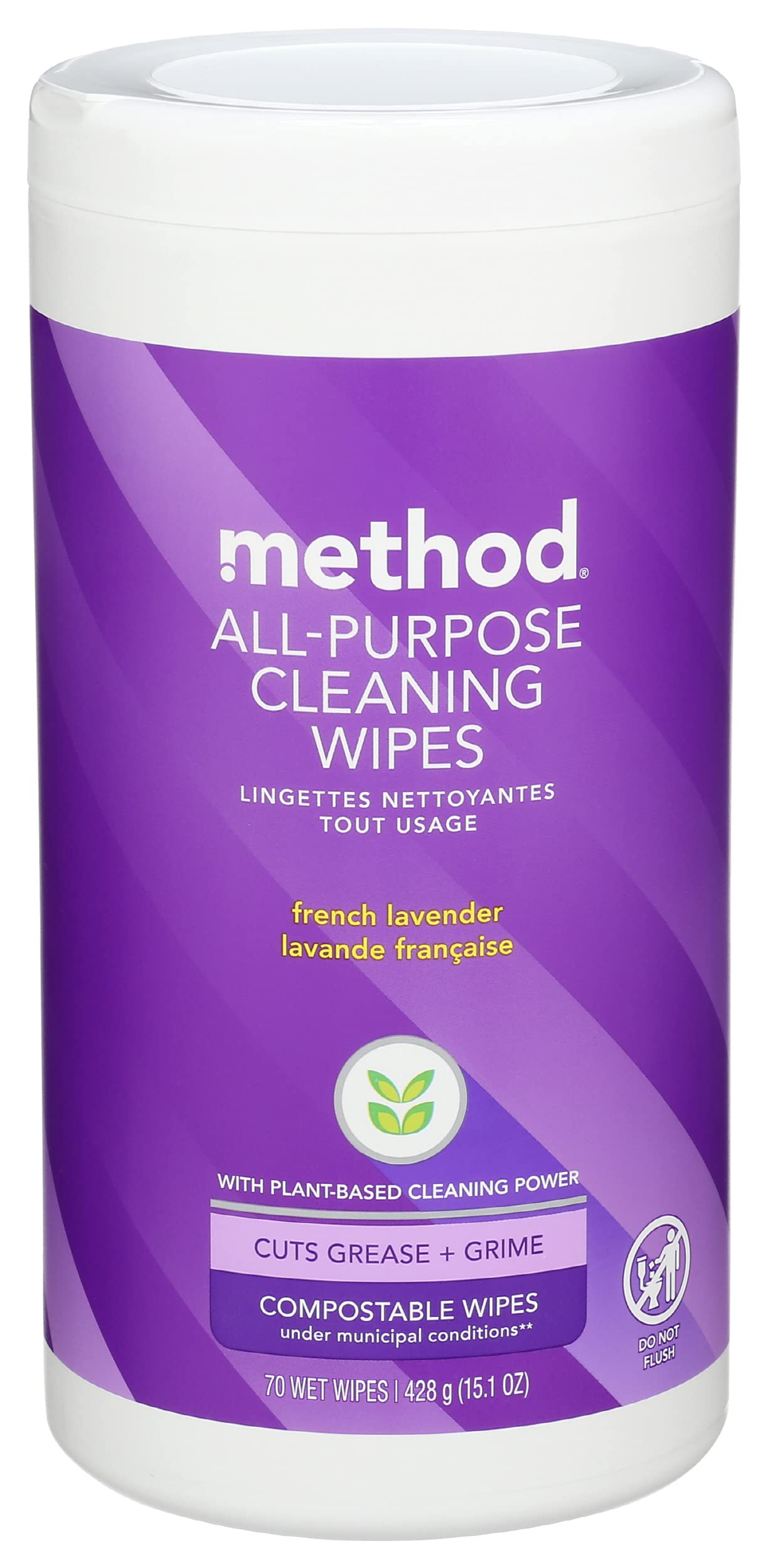 Method All-Purpose Cleaning Wipes, French Lavender, Multi-Surface, Compostable, 70 Count (Pack of 1)