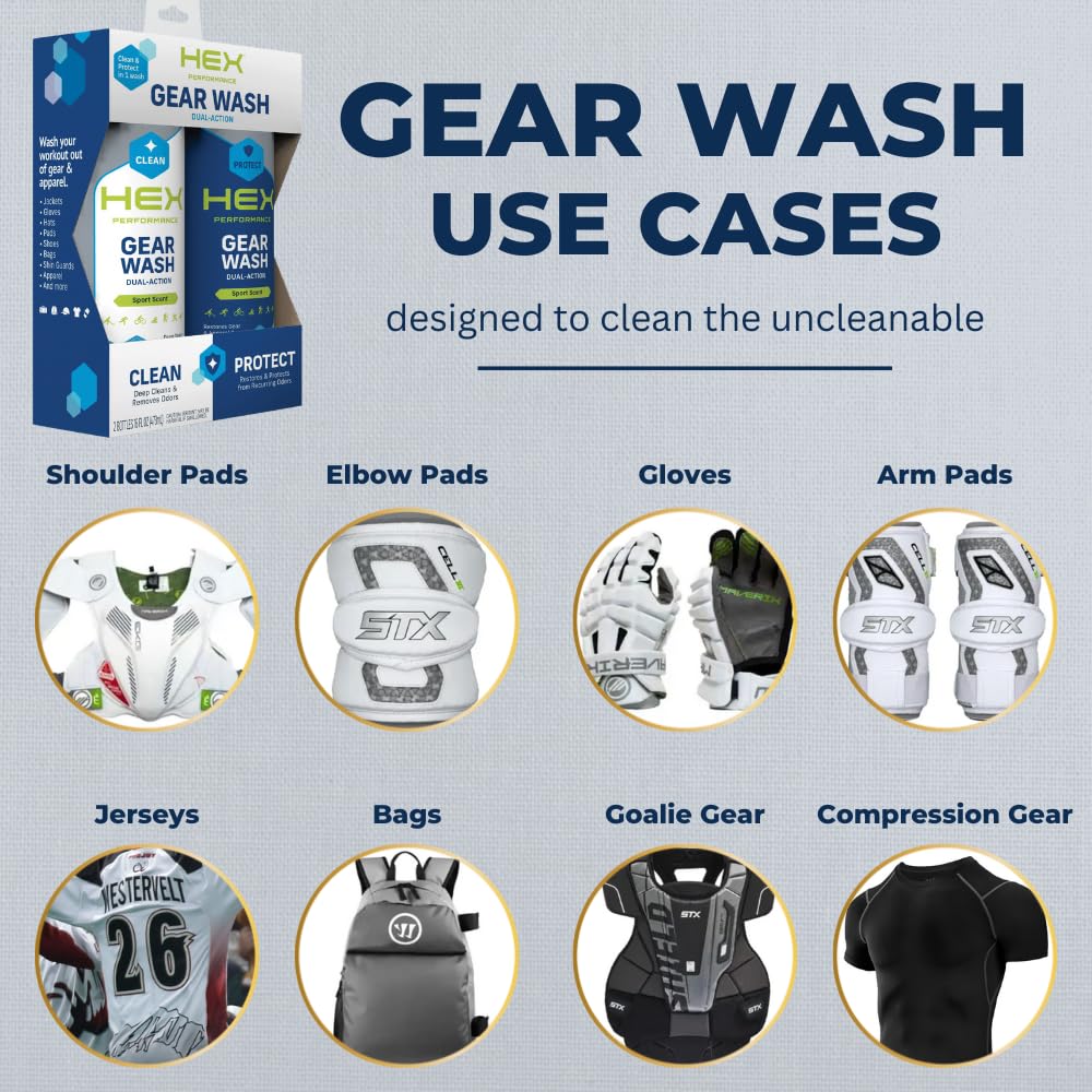 HEX Performance Sport Scent Dual Action Gear Wash, 4oz - Designed for Lacrosse Pads, Hockey Gear, Football Pads, Boxing Gloves, Compression Apparel