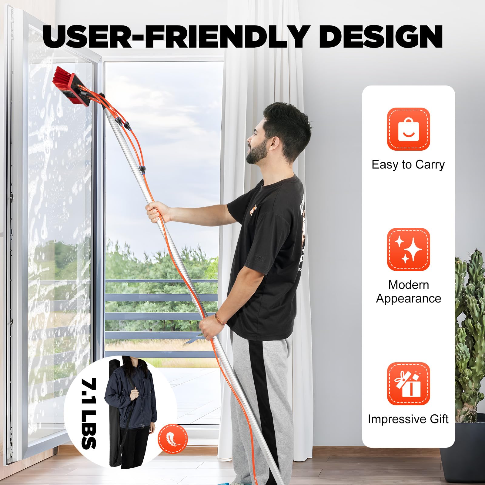 HIFMGHE 24ft Water Fed Pole Kit, Telescopic Solar Panel Cleaning Brush Kit, Car Glass Washing Equipment Tool, Outdoor Window Cleaner with 180°