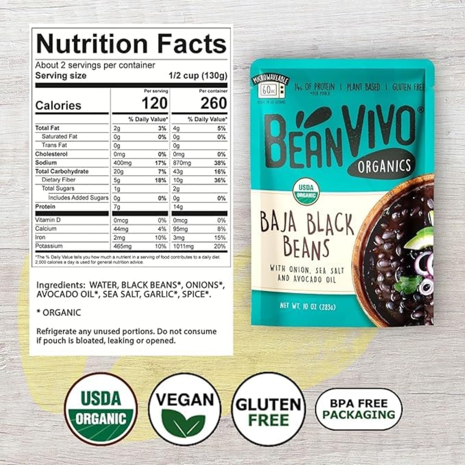 BeanVIVO (Pack of 3) Organics 14g Plant based Protein Baja Black Beans - Good Source of Fiber - Nutritious & Microwave Meals - Gluten-Free Plant Food