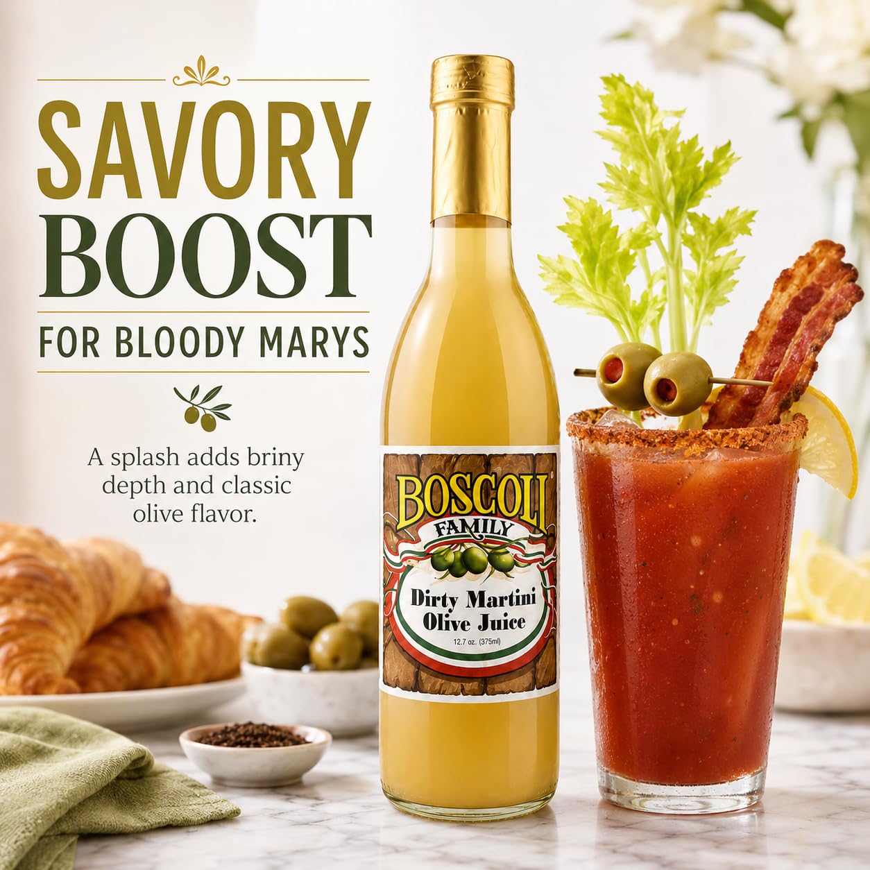 Boscoli Dirty Martini Olive Juice 12.7 oz Pack of 3, Premium Olive Brine Cocktail Mixer, All Natural Gluten Free Martini Mix for Dirty Martinis
