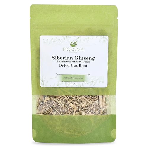 Biokoma Siberian Ginseng Root 50g (1.76 oz) Eleuthero senticosus - Dried Cut Energy Boost Wellness Support Herbal Tea Caffeine-Free Resealable
