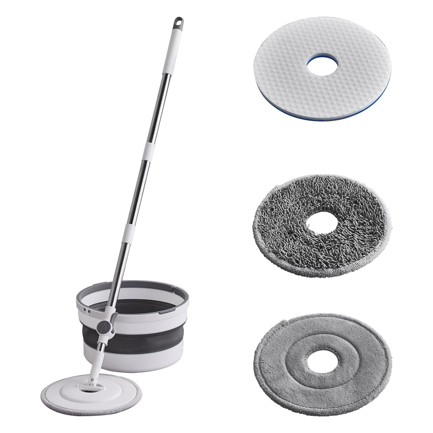 Spin Mop and Bucket Set ?2 Replaceable Microfiber Mop Pads?1 Magic Sponge Eraser pad for Deep-Cleaning Mops for Floors (Mop Set, 10" Mop-Head)