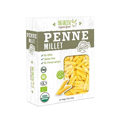 Big Green Organic Food- Organic Millet Penne, Gluten-Free, Lectin-Free, Non-GMO, Vegan, Wheat and Rice Alternative, 8.8oz (5)