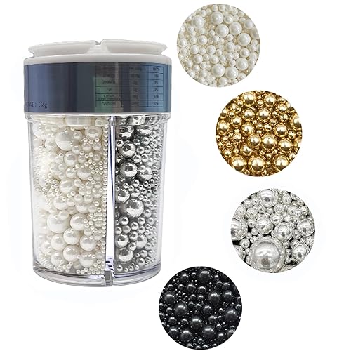 4 in 1 Pearl Sugar Sprinkles 6 oz, Mix sizes Candy Pearls Ideal for Baking, Cake and Cupcake Toppers, Cookie Decoration, Ice Cream Topping, Wedding