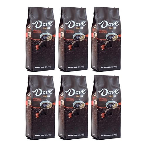 Dove Coffee, Dark Chocolate Candy Flavored Ground Coffee - 10 Ounce Bag (Case of 6)
