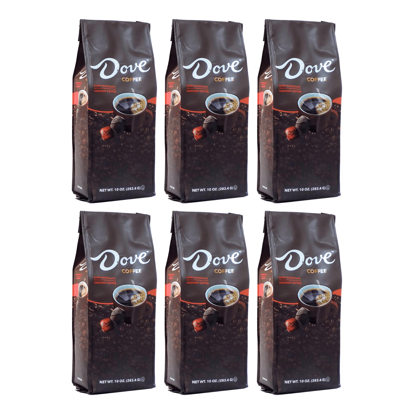 Dove Coffee, Dark Chocolate Candy Flavored Ground Coffee - 10 Ounce Bag (Case of 6)