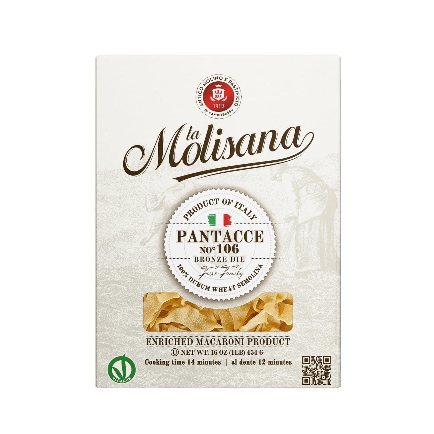 La Molisana Pantacce Toscane Pasta, 16 oz, Premium Italian Durum Wheat Semolina, High Protein 14%, Bronze Die Cut Rustic Pasta for Superior Sauce