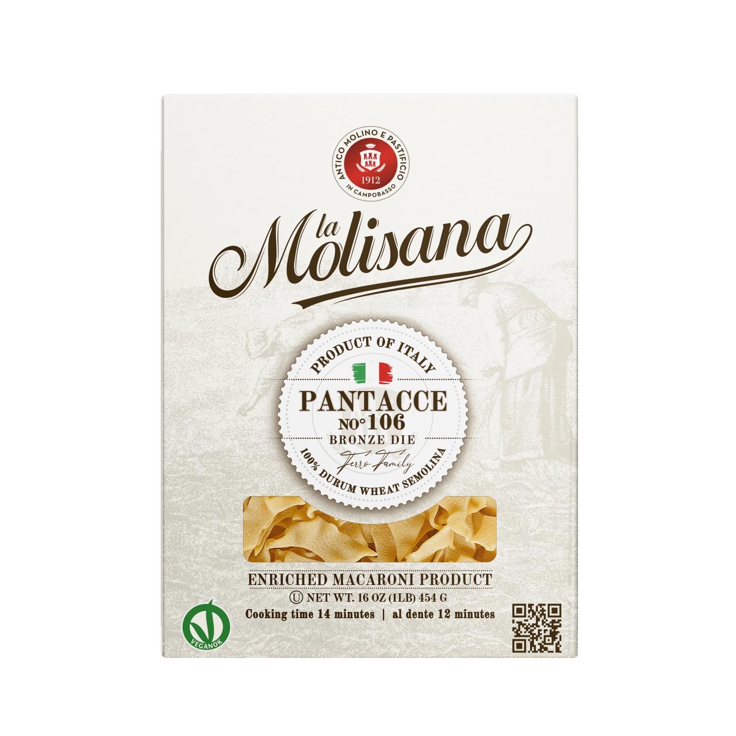 La Molisana Pantacce Toscane Pasta, 16 oz, Premium Italian Durum Wheat Semolina, High Protein 14%, Bronze Die Cut Rustic Pasta for Superior Sauce