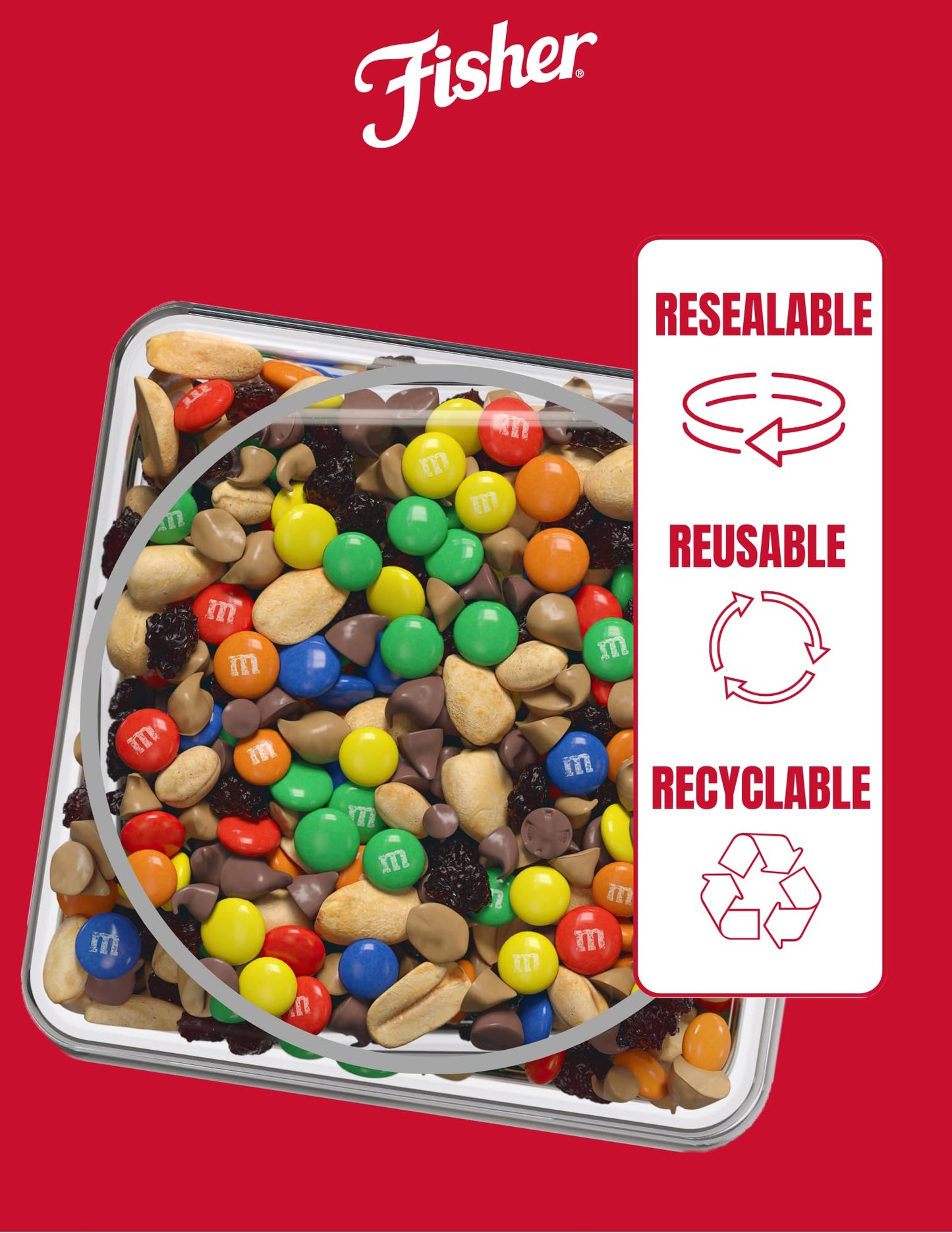 Fisher Snack Indulgent Bulk Trail Mix, 38 oz (Pack of 1), Peanuts, Milk Chocolate Candies, Raisins, Milk Chocolate and Peanut Butter Chips, Snacks