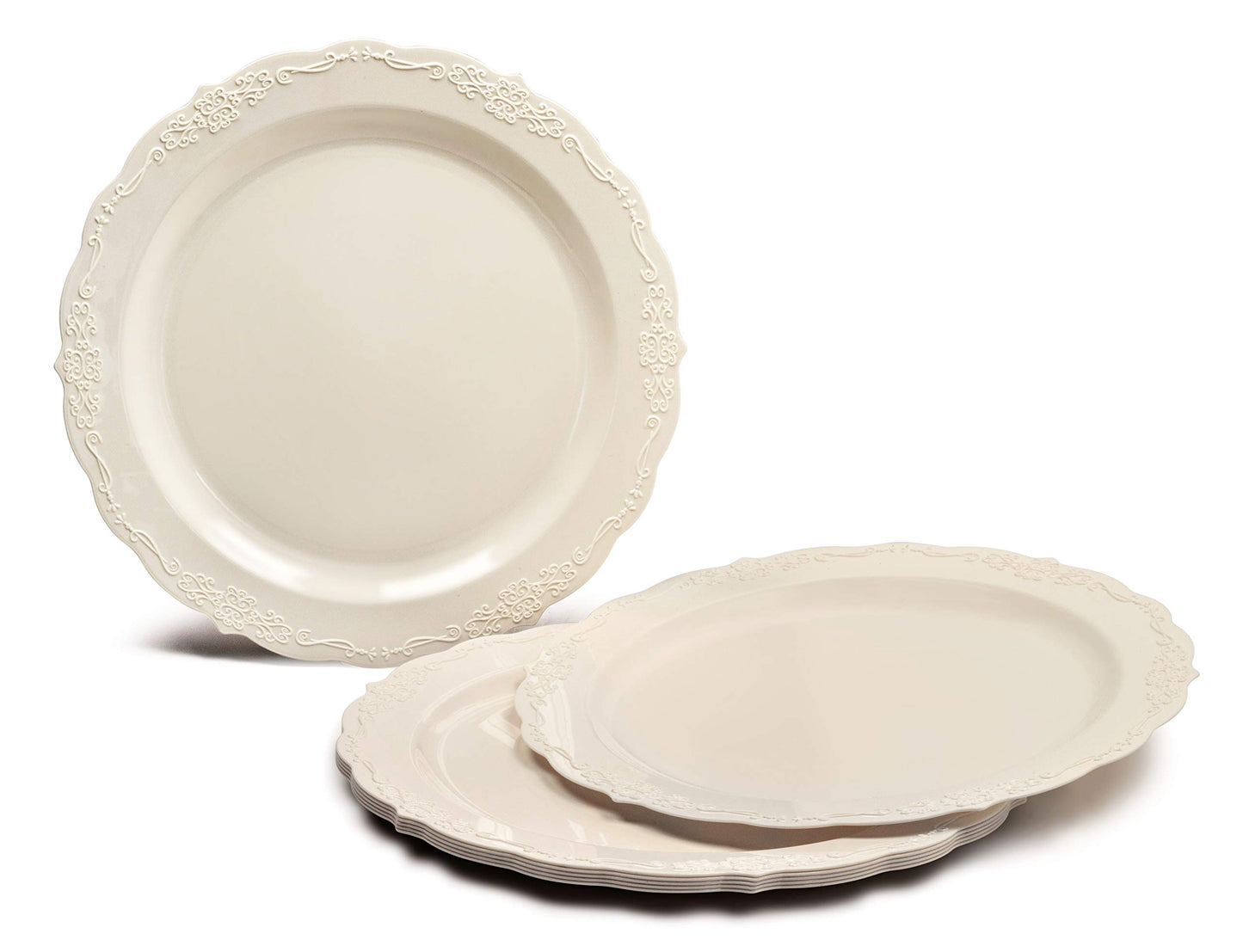 " OCCASIONS " 120 Plates Pack,(60 Guests) Vintage Wedding Party Disposable Plastic Plates Set -60 x 10'' Dinner + 60 x 7.5'' Salad/Dessert (Verona